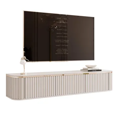 Produktbild von IDOHOME-Hängendes TV-Lowboard AZELIA, geriffelte Fronten mit LED-Beleuchtung, modernes Design, viel Stauraum für Wohnzimmer und Mediengeräte