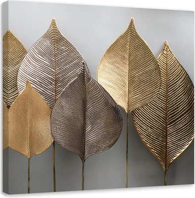 Produktbild von Leinwandbild Minimalismus Goldene Blätter Abstraktion 40x40 Feeby Gold bild für die wand bereit zum aufhängen