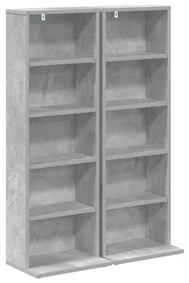 Image de vidaXL Étagère CD, lot de 2, gris béton, 33 x 23,5 x 97,5 cm, matériau composite bois