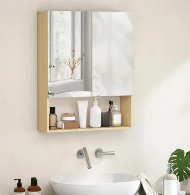 Produktbild von Spiegelschrank, Badezimmerschrank, Spiegeltüren, offenes Regal, Wandmontage