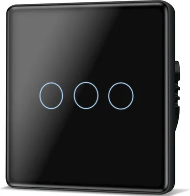 Produktbild von TAWOIA Touch Lichtschalter 3 Fach, Unterputz, 2.5D Curved Glasplatte, 86x86mm, Schwarz, elegantes Design, einfache Bedienung.