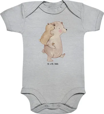 Produktbild von Mr. & Mrs. Panda Strampler Baby Papa Bär 3. - 6. Monat - Heather Grey - Geschenk, Geburtstag, Einteiler, body baumwolle, Babybody, Muttertag, Vatertag, Vater