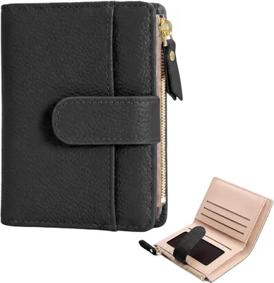 Imagen del producto de Cartera de cuero suave para mujer, pequeña, tipo bifolio, compacta, con portatarjetas y compartimento para monedas, color