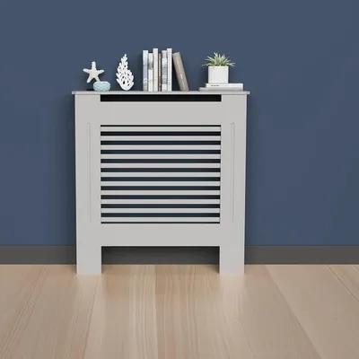 Immagine prodotto di FATIVO Copritermosifone 78x19x92cm-Copritermosifone alto in grigio, in MDF spessorato, a lamelle orizzontali