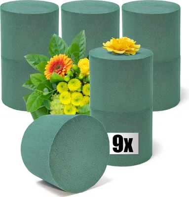 Produktbild von com-four® 9x Steckmasse für Blumengestecke in Zylinderform Ø 9,5 cm - Steckschaum für Frischblumen - Steckschwamm zum Basteln für Hochzeit, Ostern und Geburtstag