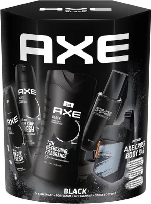 Produktbild von AXE Black Geschenkset für Männer mit Cross Bag Rucksack, 2 Bodysprays, Duschgel und Aftershave  (1 Stück)
