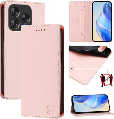 Image de Étui en cuir pour ZTE Blade V70 Design, étui à rabat avec fentes pour cartes, portefeuille et support Rose