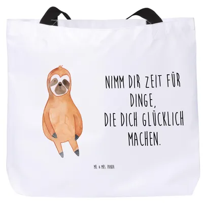 Produktbild von Mr. & Mrs. Panda Tote Bag Faultier Zufrieden - Weiß - Geschenk, Schultasche, Einkaufstasche, Tasche, Pause, Strandtasche, Reisetasche, Glück