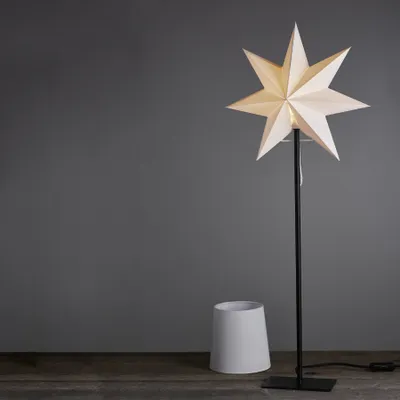 Zdjęcie produktu dla Szwedzka Gwiazda Stojąca Biała FROZEN 85 cm z Dodatkowym Kloszem LED E14 Metalowa Podstawa Wymienne Żarówki Przełącznik Kabel 180 cm