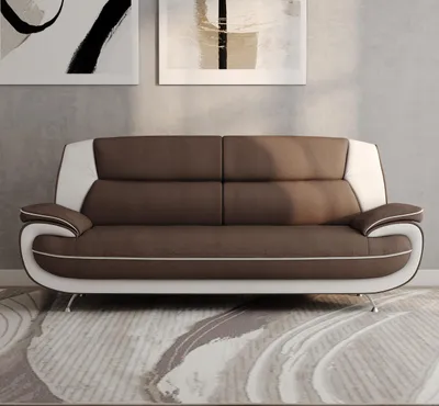 Produktbild von Sofa Set 3-2-1 für Wohnzimmer – Bequeme Braun-Weiß Couchgarnitur mit 3-Sitzer, 2-Sitzer & Sessel aus Stoffbezug