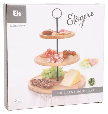 Produktbild von Servierständer mit 3 Ebenen Excellent Houseware, Bambus, 28/21/16,5x34 cm, braun
