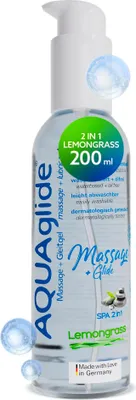 Produktbild von JOYDIVISION AQUAglide 2-in-1 Lemongrass 200 ml, wasserbasiertes Massage & Gleitgel, Zitronengras Duft, ölfreies Gleitmittel & Kompatibel mit Latex-Kondo Men