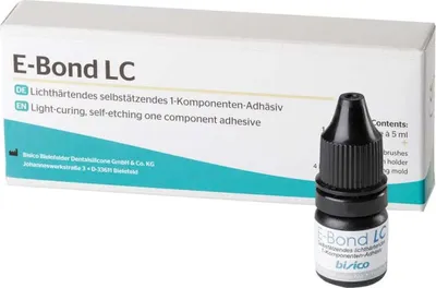 Image de bisico E-Bond LC - Emballage : flacon de 5 ml, 1 porte-pinceau bleu, 25 pinceaux jetables, 4 palettes de mélange noires