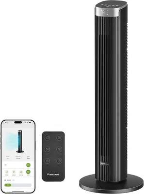 Produktbild von Leiser Standventilator – 91 cm, schwarzer Standventilator mit WLAN, Fernbedienung und 90° Schwenkfunktion