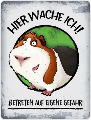 Produktbild von Metallschild XL mit Meerschweinchen Motiv und Spruch: Hier wache ich! Betreten