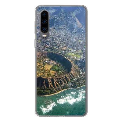 Produktbild von MuchoWow® Handyhülle Schutzhülle Hülle für Huawei P30 Ein Luftbild von Honolulu und einem erloschenen Krater auf Hawaii Silikon Softcase Handy Hülle - Kartenbesitzer