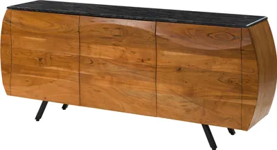 Image de MASSIVMOEBEL24 | Buffet en bois d'Acacia 184x40x75 naturel laqué / marbre noir MONTREAL #127