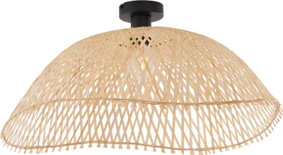 Produktbild von QAZQA - Art Deco Art-Deco-Deckenleuchte I Deckenlampe I Lampe I Leuchte Schwarz mit Naturbambus 60cm - Alka I Wohnzimmer I Schlafzimmer - Metall Rund - LED geeignet E27