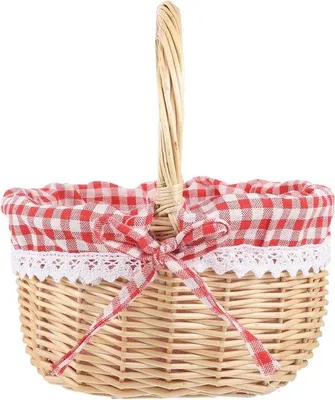 Immagine prodotto di Cestini in vimini naturale - piccoli oggetti in vimini intrecciati a mano con manici e rivestimento in colore naturale - Cestini per le uova, cestini pasquali - Cestini da picnic come regalo o decorazione