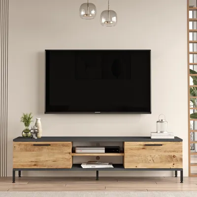 Obrázek produktu pro Skye Decor, moderní TV skříňka, 160 cm, výška 39,1 cm, hloubka 35 cm | 100% melaminem potažená dřevotřísková deska, tloušťka 18 mm | Atlantic Pine & Anthrazit, stylový industriální design.