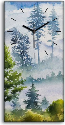Produktbild von Küche Wohnzimmer Wand Leinwand Uhr 30x60 Malerei Landschaft Berge Bäume Natur - schwarze Hände