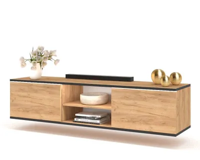 Produktbild von Fernsehschrank TV-Lowboard KING HÄNGEND Mit LED Craft Eiche mit schwarzem Rand/Craft Eiche 140cm