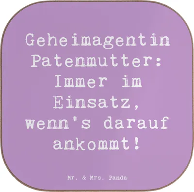 Produktbild von Mr. & Mrs. Panda Untersetzer für Gläser Spruch Geheimagentin Patenmutter - Lavendeltraum - Geschenk, Verwandte, Holzuntersetzer, besonderer Mensch, Geheimagent, Coaster