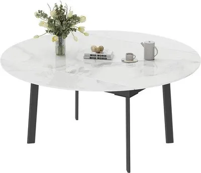 Produktbild von Famanu Esstisch Ausziehbar - 130 cm - Rund - Weiß mit Grau/Schwarz