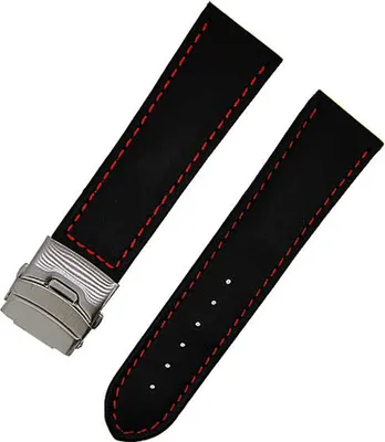 Produktbild von Uhrenarmband echt LEDER schwarz mit roter NAHT 26mm Faltschließe