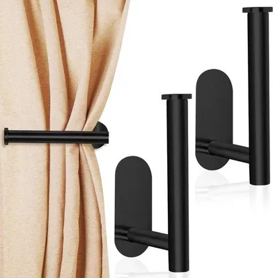 Produktbild von Gordijnhouder Set - 2-teilig - Selbstklebend - Schwarz - Für Vorhänge.