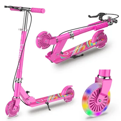 Produktbild von FOXSPORT Roller, Kinder Scooter, Cityroller, Tretroller, LED Räder, höhenverstellbar, klappbar, mit Handbremse, belastbar bis 100 kg, Lila