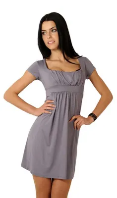 Produktbild von Kleid Tunika Mini-Kleid mit Raffungen U-Ausschnitt, Grau XL/XXL 42/44