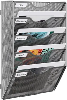 Zdjęcie produktu dla Metalowa szuflada archiwizacyjna formatu A4, regał ścienny, uchwyt na dokumenty, wiszący organizer, stojak na ulotki, stojak na broszury, srebrny