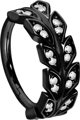 Produktbild von Ohrpiercing, Nasenpiercing, Septum Piercing Chirurgenstahl Segmentring Clicker KRISTALLBLÄTTER Schwarz Innendurchmesser: 12 mm