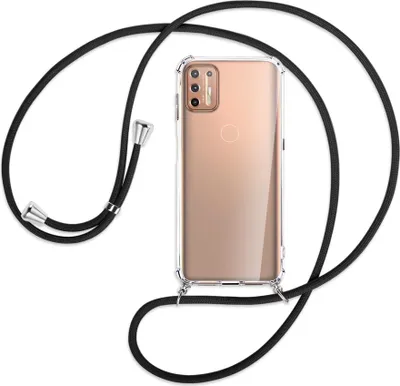 Produktbild von Handykette Backcover-Schutzhülle mit Band (Metall silberfarben) für Motorola Moto G9 Plus - schwarz