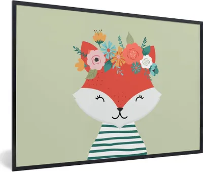 Produktbild von MuchoWow® Gerahmtes Poster Fuchs - Sommer - Krone 90x60 cm - Poster mit Schwarzem Bilderrahmen Wandposter Rahmen Foto Bilder - Fotorahmen - Foto-Plakat