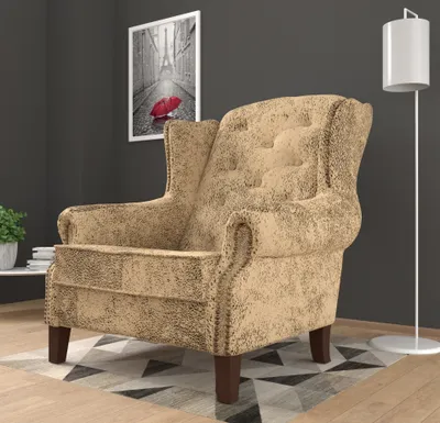 Produktbild von S-STYLE MÖBEL - Chesterfield Ohrensessel Elma mit Steppung und Holzfüßen aus Beige Luxusmicrofaser Vintageoptik, B/T/H: 102 cm/ 93 cm/ 102 cm