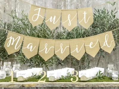 Produktbild von Banner Girlande Hochzeit, Motive:Just Married / Jute Banner