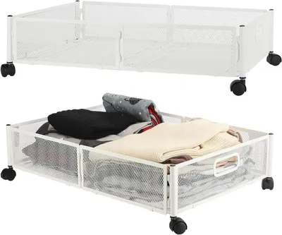 Productafbeelding van Opbergbak Onder Bed - Ladenbak Wielen - Ruimte Besparen - Inklapbaar Metaal Frame - 40x60x16cm - Wit