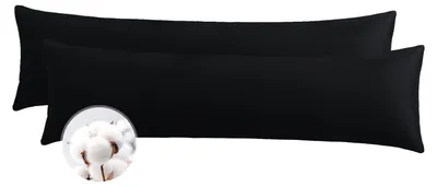 Produktbild von Kissenbezug für Seitenschläfer, 40 x 145 cm, Baumwolle, 2er-Set, schwarz – weicher Kissenbezug 40 x 145 cm mit Reißverschluss, Kissenbezug 40 x 145 cm