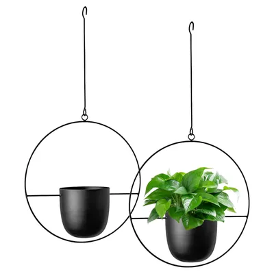 Produktbild von Blumentopf Hängend aus Metall, 2er Set 65cm Hängetopf Blumenampel mit Haken für Innen und Außenbereich, Deko Hängend, Hängetopf Büro, Zimmerpflanzen