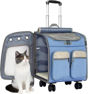 Imagen del producto de Bolsa de transporte para gatos Unyqoos® con ruedas – Transportador para mascotas 4 en 1, 40 x 30 x 40 cm, malla transpirable, mochila y carrito, color caqui, para gatos y perros pequeños