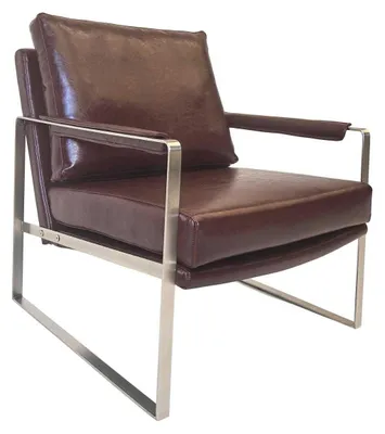 Image de Fauteuil en cuir marron Design Accoudoirs en métal Fauteuil de salon