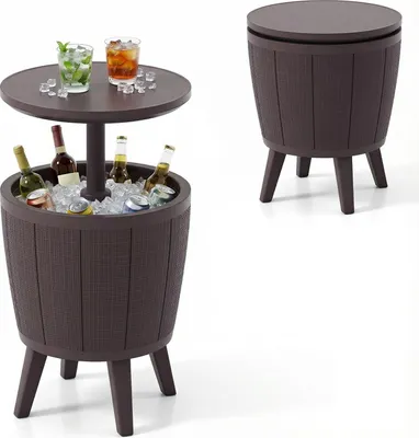 Produktbild von COSTWAY Cool Bar, 38L Gartentisch Outdoor wetterfest, Beistelltisch mit Hebedeckel, Getränkekühler Kühltisch für Party, Garten, Terrasse, Braun