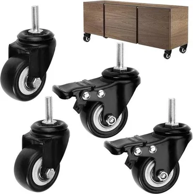 Immagine prodotto di 4 pezzi 50 mm M8×25 mm Ruote per trasporto - Ruote anteriori - Ruote silenziose - Ruote di ricambio - Ruote per impieghi gravosi - Ruote girevoli con freno di sicurezza - per pallet di mobili