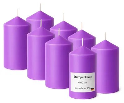Productafbeelding van Stompkaarsen, diameter 6 cm, hoogte 10 cm, paars, set van 8