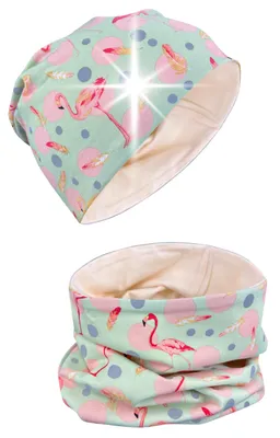 Produktbild von Kinder Reflektor Mütze & Loop - Flamingo Jersey Stoff innen - Übergangszeit