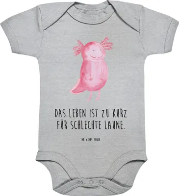Produktbild von Mr. & Mrs. Panda Strampler Axolotl Glücklich 12. - 18. Monat - Heather Grey - Geschenk, gut Gelaunt, overall baby, Einteiler, Lebensfroh, Lurch, body kurzarm