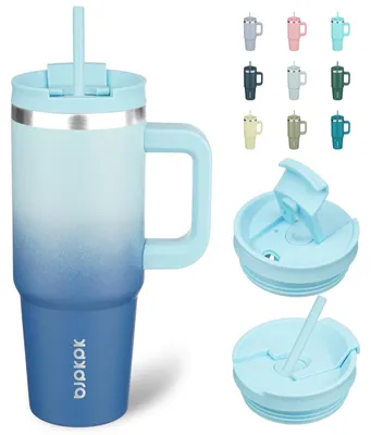 Imagen del producto de Vaso aislante de acero inoxidable, de 900 ml, con tapa y pajita, ideal para bebidas frías
