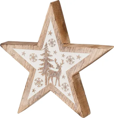 Produktbild von Deko-Stern Holz 20cm Natur Weiß Mango Deko Tischdeko Mangoholz Holzdeko Winter